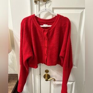 Anthropologie Red Cropped Cardigan (size XL)- brand is Pilcro